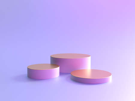 Podium, gold pedestal background, 3D golden round stand display or platform for product presentation podiumの写真素材