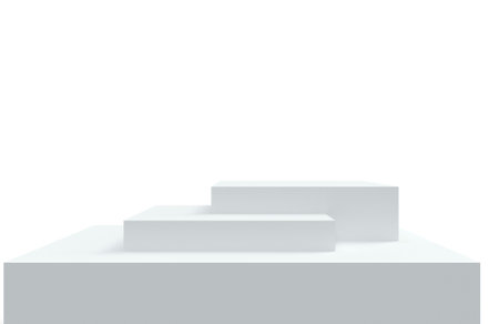 Podium platform pedestal, 3d stage stand background or dais stairs, realistic render. Studio platform or podium pedestal of square blocks or stair boxesの写真素材