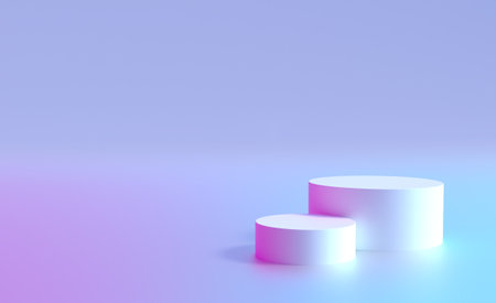 Podium pedestal background, product display round stand in 3D studio room. 3D podium pedestal stand for cosmetic product showcaseの写真素材