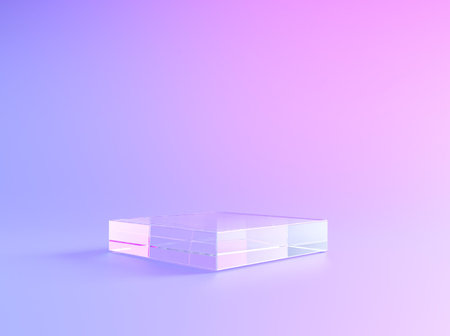Podium, 3d crystal glass platform, background pedestal for product display. Transparent crystal...