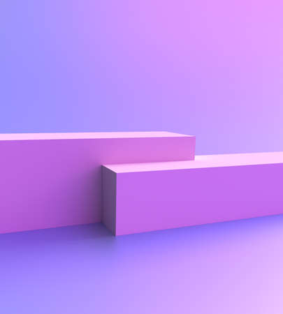 Podium platform background or product stage, 3D stand pedestal. Abstract studio podium platform or product display presentation cubes in modern pink lightの写真素材