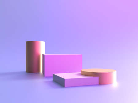 Podium pedestal stand background, 3D display platform. Product presentation display podium pedestal cube boxes and column pillarsの写真素材