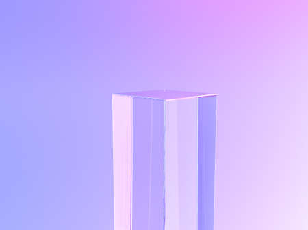 Glass podium pedestal or display of crystal, 3D product stand background. Presentation display podium or pedestal of crystal glass column pillarの写真素材