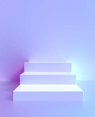 Podium background, platform stairs, d pedestal or product display. Podium stand or stage stairs and studio shelf blocks on gradient backgroundの写真素材