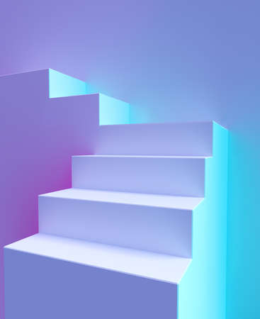 Podium stairs or platform staircase, 3d background for product display. Podium pedestal or stage steps and stand ladder or staircaseの写真素材