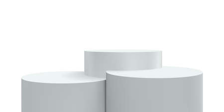 Podium pedestal, display platform or 3D stage stand, vector realistic dais background. White studio podium or product display pedestal and exhibition platform pillarsのイラスト素材