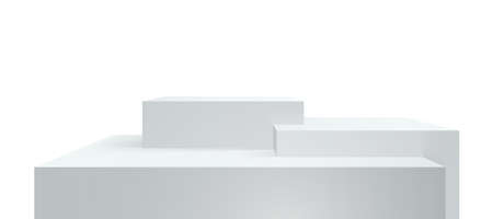 Podium, 3d platform or stage stand background, dais for product display. Vector realistic white square podiums or stage platforms, presentation block boxesのイラスト素材