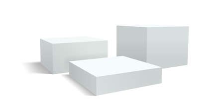 Podium pedestal, display or stage stand background, racked dais platform. Vector 3D realistic white studio podium or product display pedestal and platform pillar blocksのイラスト素材