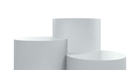 Podium platform or stage, vector 3d white stand, realistic product display background. Round dais pedestal or podium platform pillars for product display or presentationのイラスト素材
