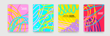 Cover design backgrounds, abstract geometric and color gradient pattern, vector. Wave line shapes, geometric liquid fluid flow graphic, art posters and color gradient abstract cover backgroundsのイラスト素材