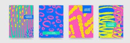 Cover design backgrounds. Vector abstract geometry with pop art color pattern. Wave line shapes, geometric liquid fluid flow graphic, art posters and color gradient abstract cover backgroundsのイラスト素材