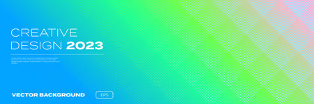 Color gradient background, halftone pattern, vector abstract trendy geometric graphic design. Simple minimal square and dots halftone yellow green and blue color gradient pattern backgroundのイラスト素材