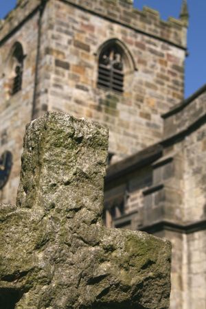 Stone Cross in Waddington Parish Churchyard Lancashire Englandの写真素材