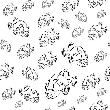 Titan triggerfish pattern, Balistoides viridescens background, drawn with a pencil patternのイラスト素材