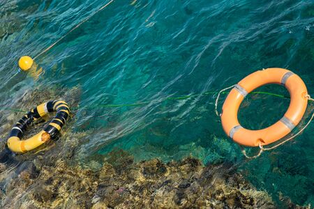 lifeline in the red sea near coral reefの写真素材