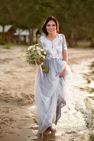 young girl at the beachの写真素材