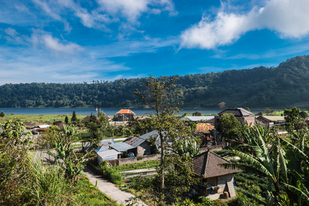 View from the countryside to the lake Buyan. Bali, Indonesiaの写真素材