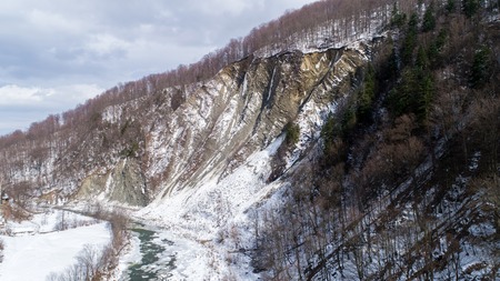 Aerial view of Carpathian mountains in winter, Yaremche, Ukraine.の写真素材