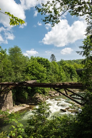 Aerial view of mountain river in summerの写真素材