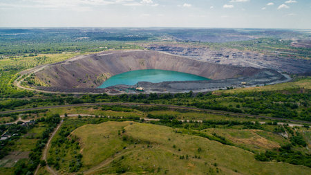 Aerial view of flooded quarry Mining-dressing quarry is flooded.