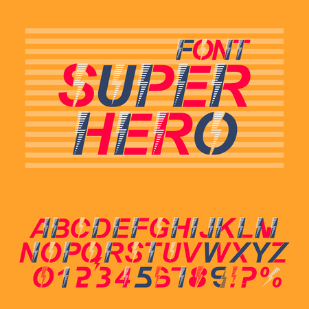 Superhero font. Alphabet letters and numbers in a comics style.のイラスト素材