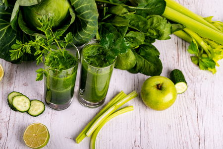 Detox health smoothie with green spinach and apple.の写真素材
