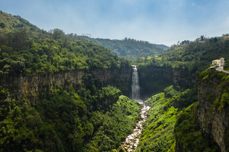 Aerial view of the El Salto de Tequendama waterfall.の写真素材