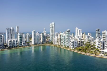 Aerial view of the Bocagrande district in Cartagena, Colombiaの写真素材