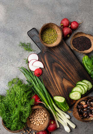 Healthy food clean eating concept. Vegetables ingredients for cooking vegan foodの写真素材