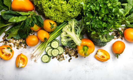 Fresh vegetables white border. Close-up.の写真素材