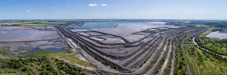 Tailing dump in Kryvyi Rih aerial panorama viewの写真素材