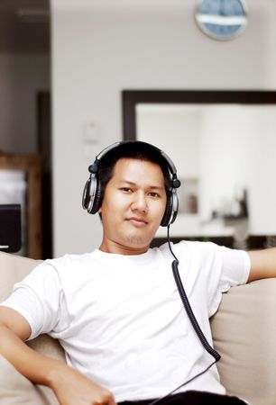 Relaxing with musicの写真素材