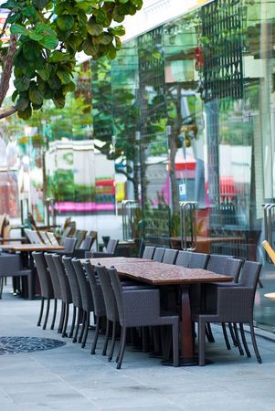 Chairs outside the buildingの写真素材
