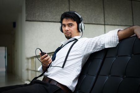 Waiting while listening to musicの写真素材