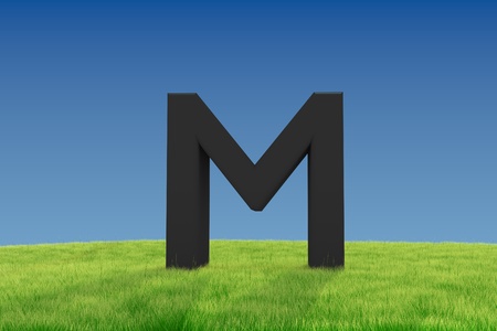 M letter on grasslandの写真素材
