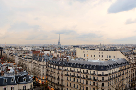 Paris, France  March 26, 2014  Paris skyscraper panorama view from Print temps building with Eiffel Tower on the backgroundのeditorial素材