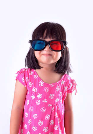 Girl wearing 3D glassesの写真素材