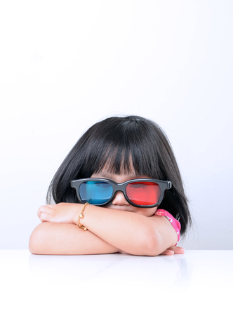 Picture of little girl wearing 3D glassの写真素材