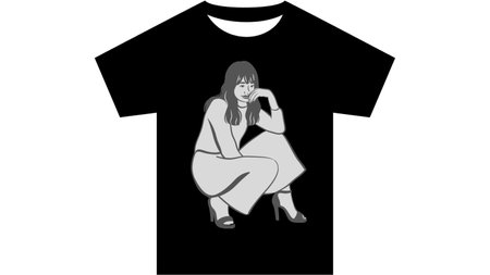 T-shirt print with a silhouette of a girl on a white backgroundの写真素材
