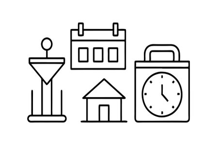 house and alarm clock icon set over white background, line style, vector illustrationのイラスト素材