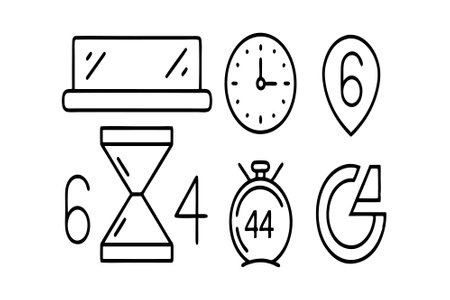 Set of time icons. Vector illustration in thin line style. Clock, hourglass, stopwatch, calendar.のイラスト素材