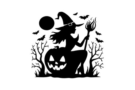Halloween witch silhouette on white background. Vector illustration for your designのイラスト素材