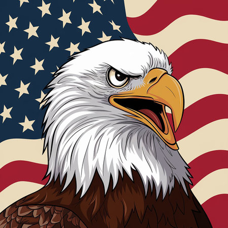 Bald Eagle with american flag background. Vector illustration eps 10の写真素材