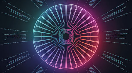 Abstract technology background. Circular lines and dots. 3D rendering