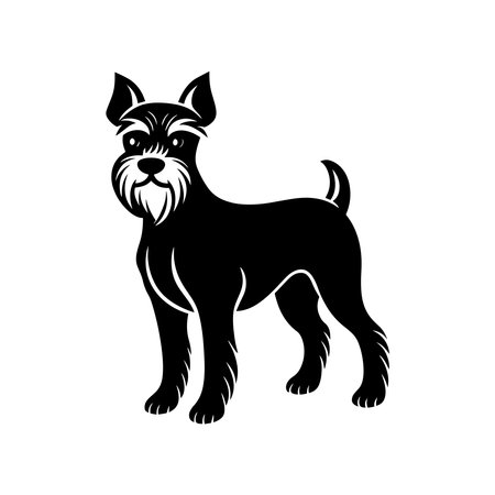 a black and white vector illustration of a schnauzer dog, showcasing its distinctive silhouette and terrier breed characteristicsのイラスト素材