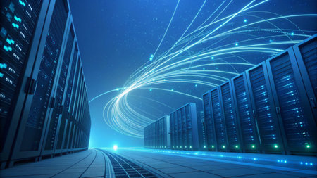 Server room data center. Internet and technology concept. 3D Rendering