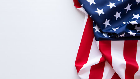 A close-up shot of a folded American flag against a plain white background. The flag's red and white...