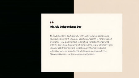 Beige and black background with dark text Fourth of July Independence Day typography with fireworks imagery.の写真素材
