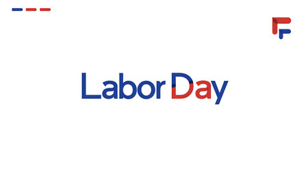 Blue and red Labor Day text on a white background. Simple sans-serif font. Minimalist design.の写真素材
