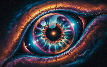 Eye in space, computer generated abstract background, 3D rendering.の写真素材
